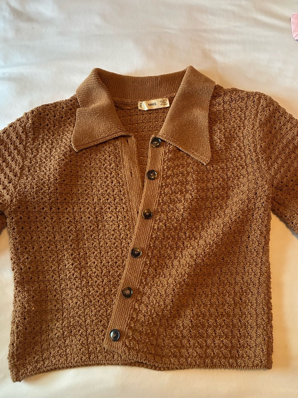 MNG Textured Brown Polo-Knit Sweater